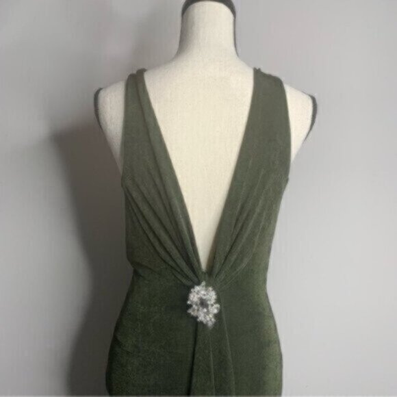 NWT Jluxlabel Olive Draped Back Fitted Silhouette Midi Dress With Crysta… - Picture 6 of 10